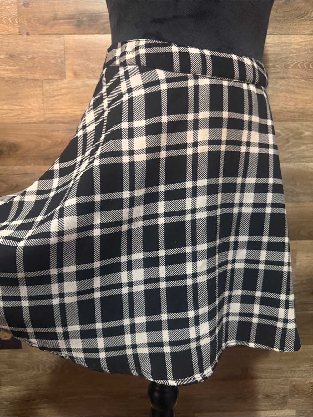 Classic Black and White Plaid A-Line Skirt